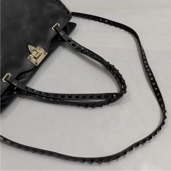 AUTH Valentino Garavani Rockstud Handbag Tote Shoulder Bag Black White - Picture 3 of 7
